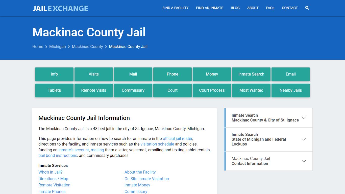 Mackinac County Jail, MI Inmate Search, Information